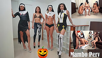 Pesta Halloween Yang Menghina Dengan Biarawati Dan Seorang Lelaki Dalam Seks Berkumpulan Terbalik