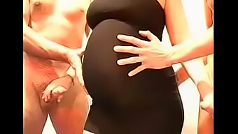 Cum On Pregnant Woman'S Belly In Black Dress Gangbang