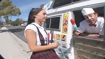 Hot Brunette Gets Down And Dirty With Ice Cream